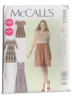 McCall's M6923 Easy Misses Dress Sewing Pattern Size 16-18-20-22-24 Uncut